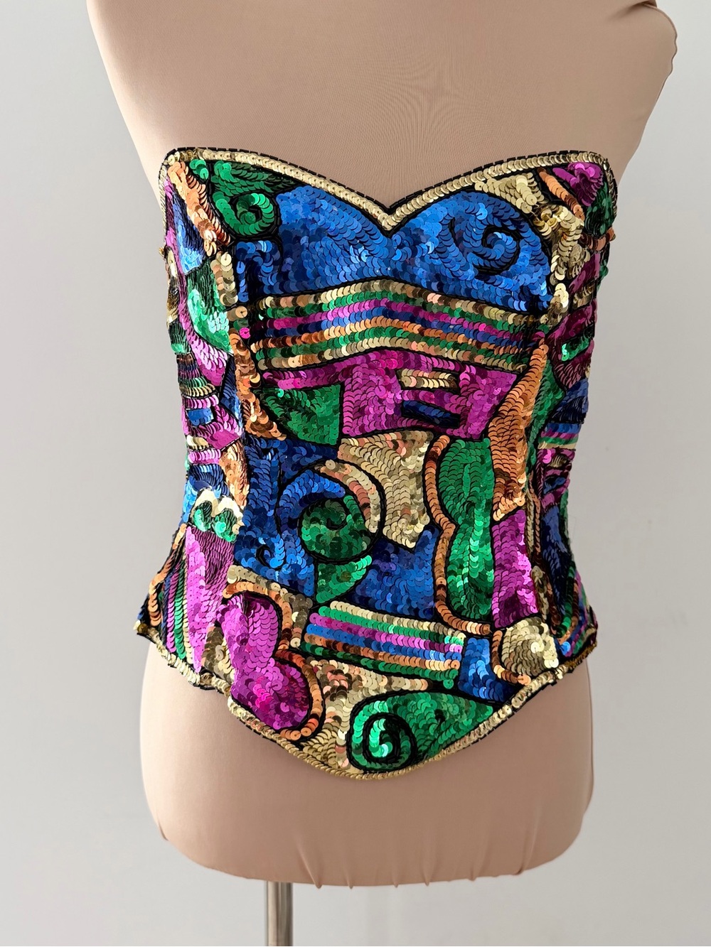 Multicolor Sequin Strapless Bustier Top